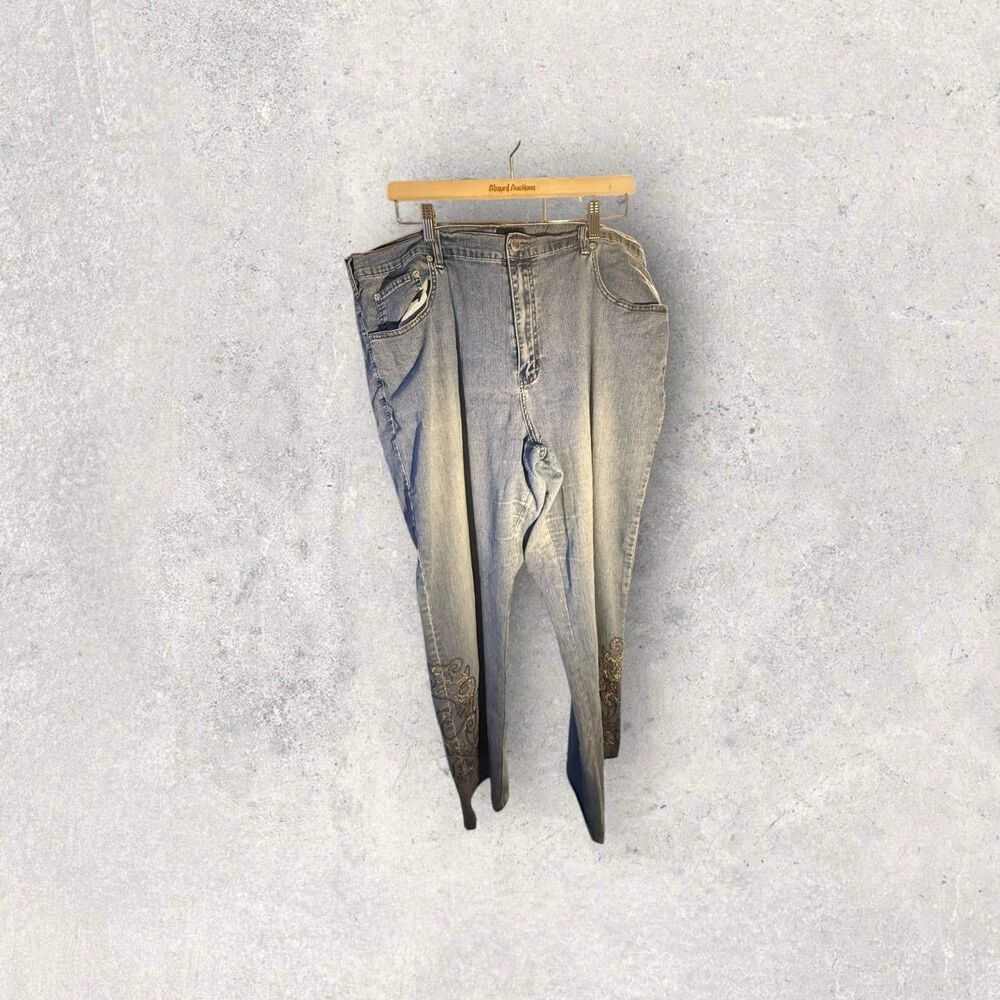 Avenue Blues Low Rise Ladies Stretch Embroidered Sparkle Flair Leg Jeans Size 22